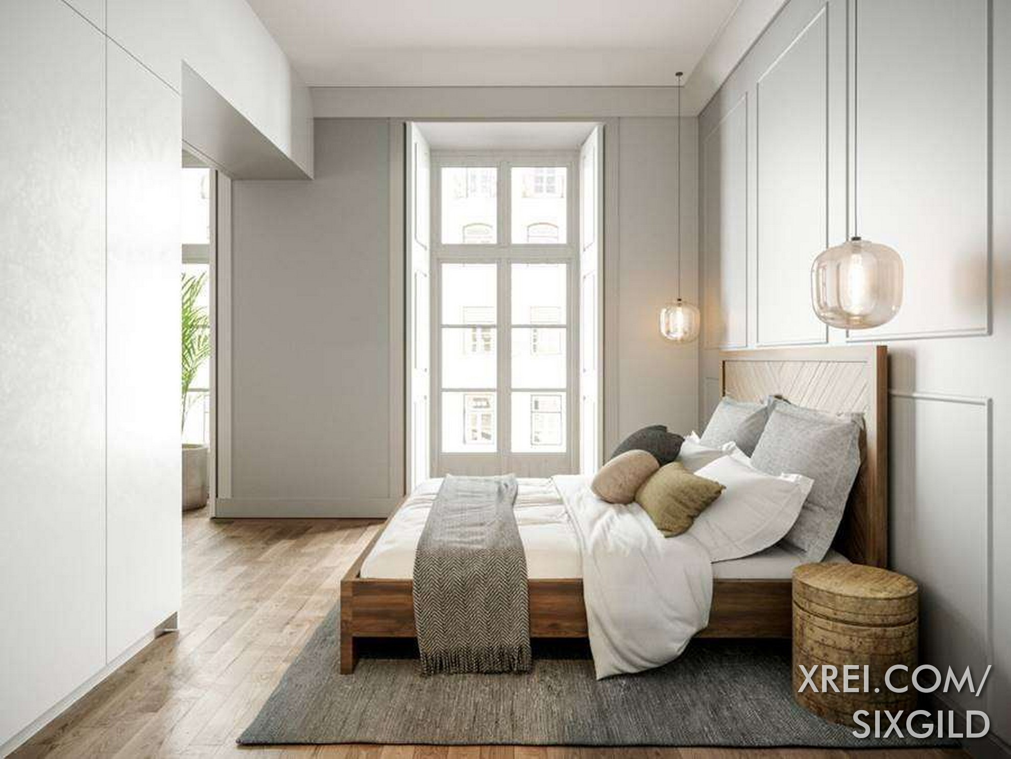 Gemütliche Zimmer mit Tageslicht und hohen Decken. Die Schränke und Kleiderschränke sind aus weiß lackiertem MDF-Holz