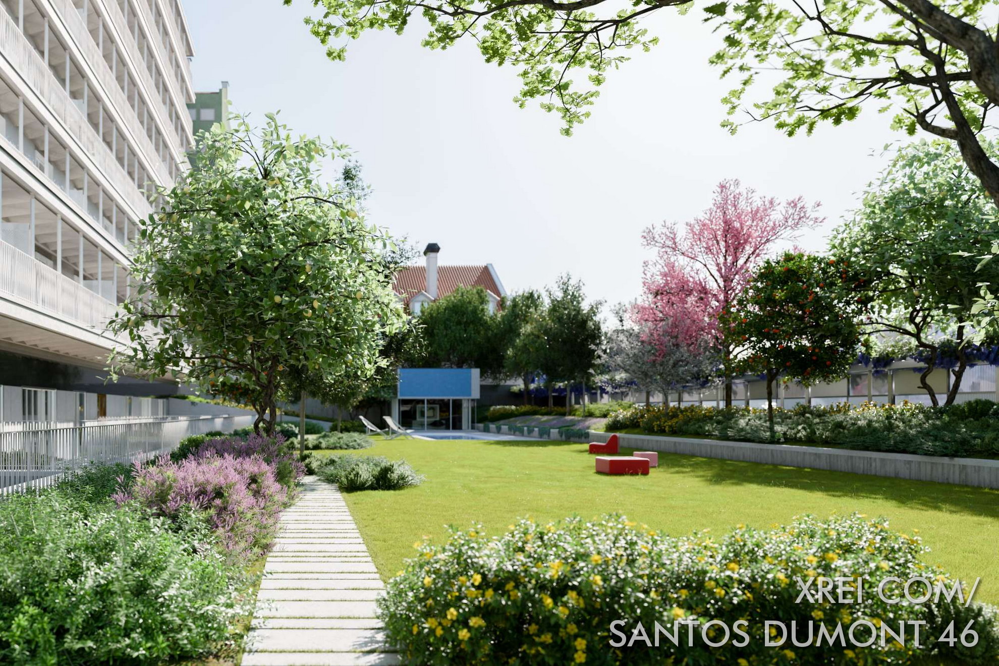 The gardens, the swimming pool and the common spaces of the Santos Dumont 46 building are located in an area of 1495 m2