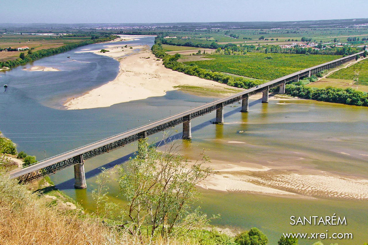 Santarém, with a view of the Tagus River floodplains and the Dom Luís I bridge