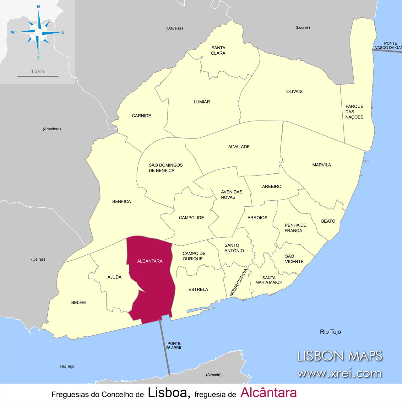 Location of the Alcântara parish on the Lisbon map.