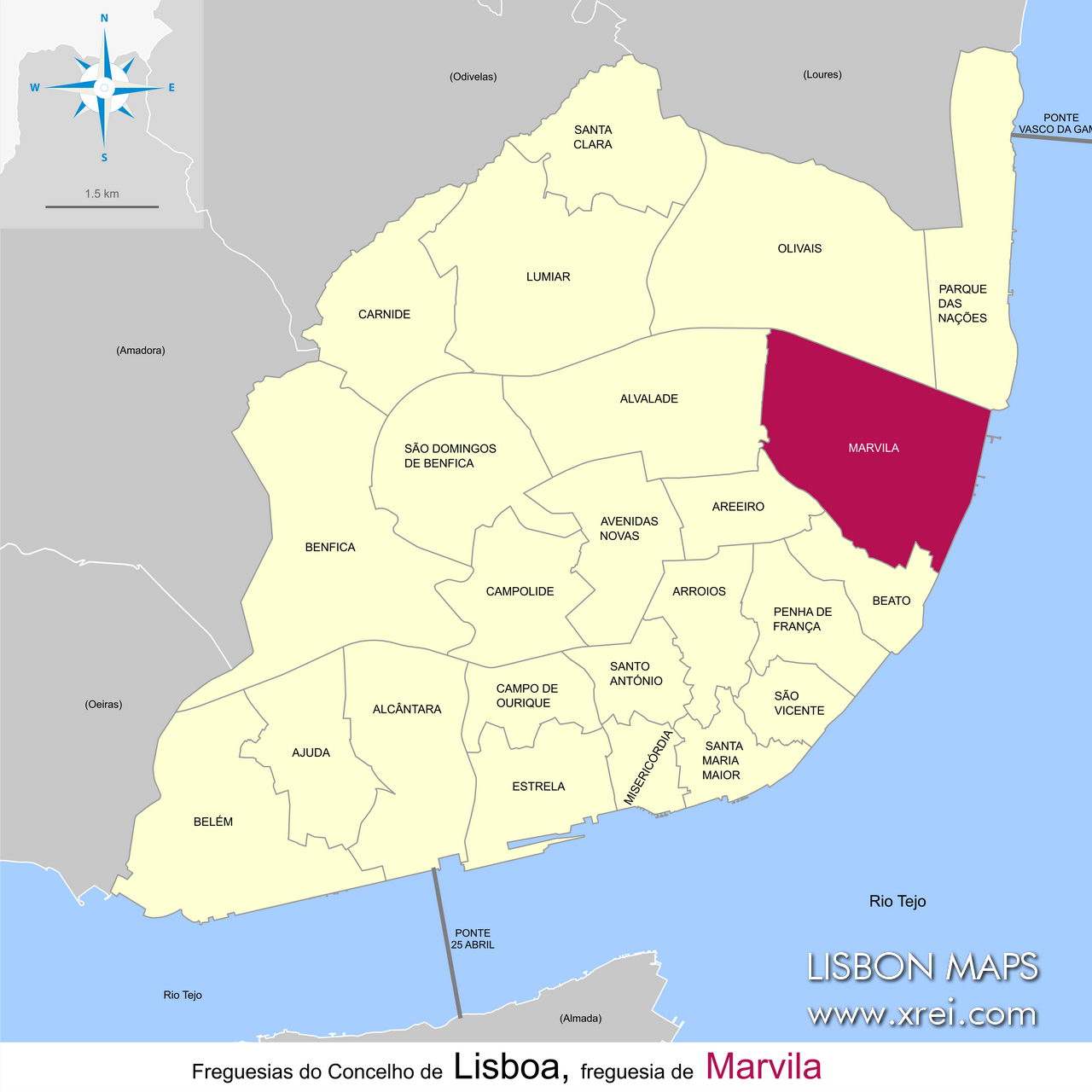 Location of the Marvila parish on the Lisbon map.