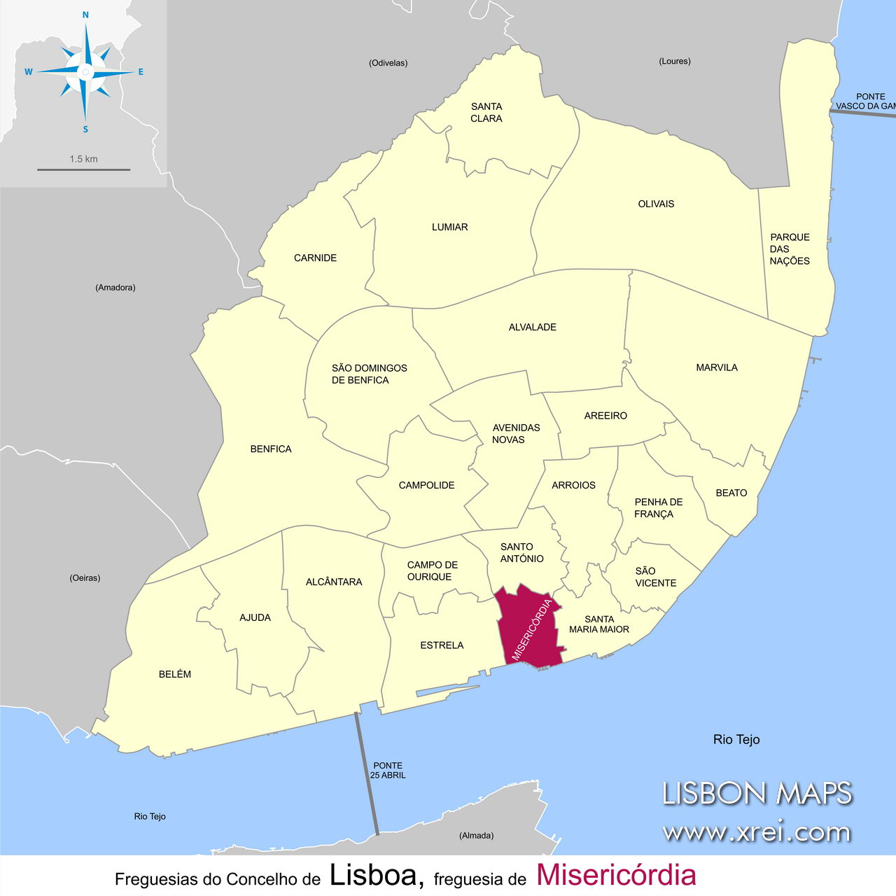 Location of the Freguesia da Misericórdia on the Lisbon map