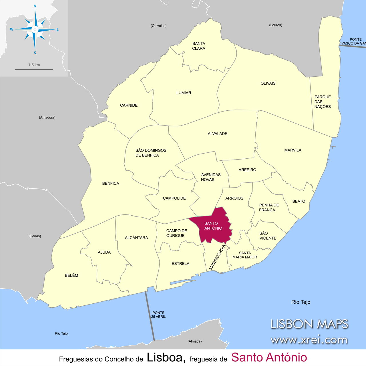 Localização da freguesia de Santo António no mapa de Lisboa